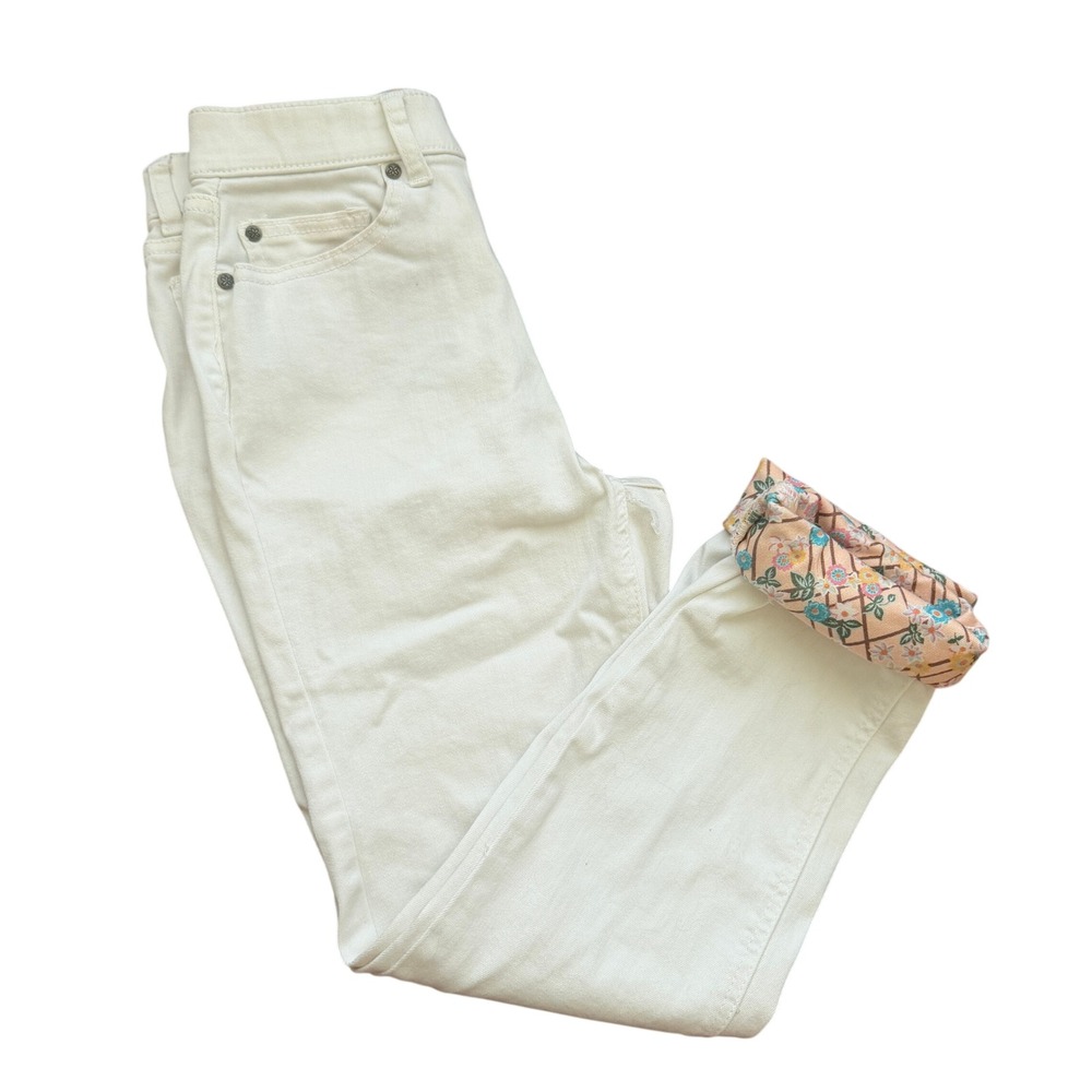 Matilda Jane Womens Sz 0 White Floral Cuffed‎ High Rise Slim Jeans Stretch Denim
